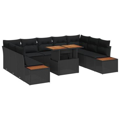 Set de masă pentru grădină cu pernă 10 pcs Negru și Maro GartenMobel Dekor