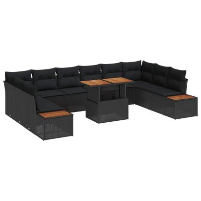 Set de masă pentru grădină cu pernă 11 pcs Negru și Maro GartenMobel Dekor