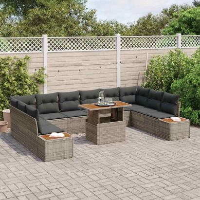 Set de masă pentru grădină cu pernă 11 pcs Gri și Brown GartenMobel Dekor