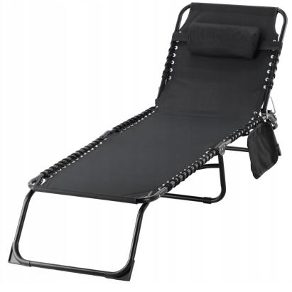 Sezlong pliabil negru 190x58 cm cu spatar reglabil, perna si buzunar