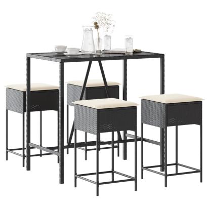 Set mobilier bar de grădină cu perne, 5 piese, negru, poliratan GartenMobel Dekor