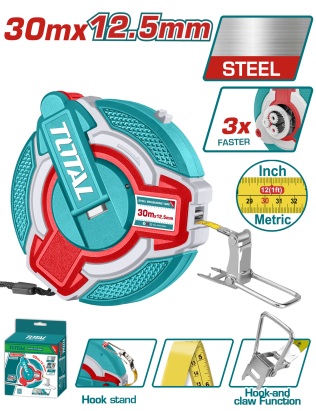Ruleta TOTAL 30 m x 12,5 mm cu retragere rapida 3:1