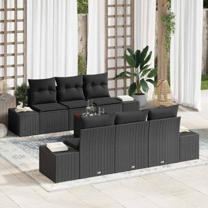 Set de canapele pentru grădină cu pernă 7 pcs Negru poliratan GartenMobel Dekor