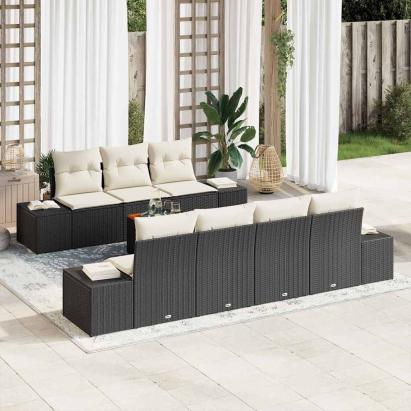 Set de canapele pentru grădină cu pernă 8 pcs Negru poliratan GartenMobel Dekor