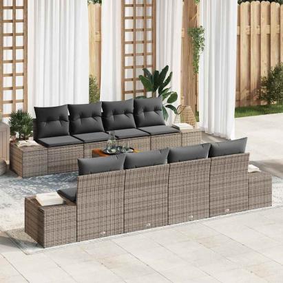 Set de canapele pentru grădină cu pernă 9 pcs Gri poliratan GartenMobel Dekor