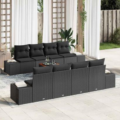 Set de canapele pentru grădină cu pernă 9 pcs Negru poliratan GartenMobel Dekor