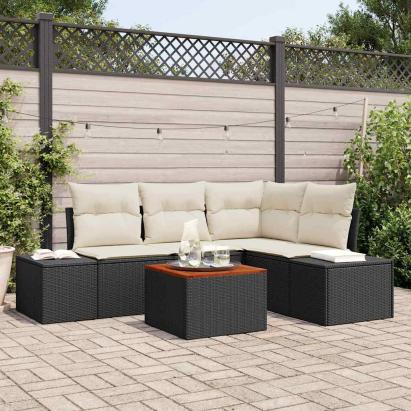 Set de canapele pentru grădină cu pernă 5 pcs Negru poliratan GartenMobel Dekor