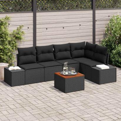 Set de canapele pentru grădină cu pernă 6 pcs Negru poliratan GartenMobel Dekor