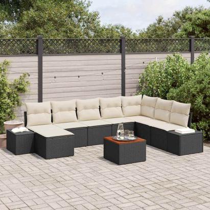 Set de canapele pentru grădină cu pernă 9 pcs Negru poliratan GartenMobel Dekor