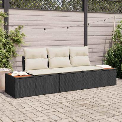 Set de canapele pentru grădină cu pernă 3 pcs Negru poliratan GartenMobel Dekor