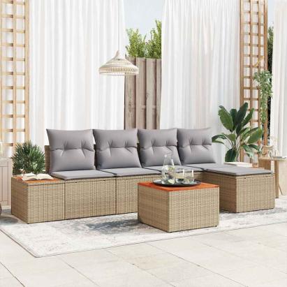 Set de canapele pentru grădină cu pernă 6 pcs Bej Rattan poli GartenMobel Dekor