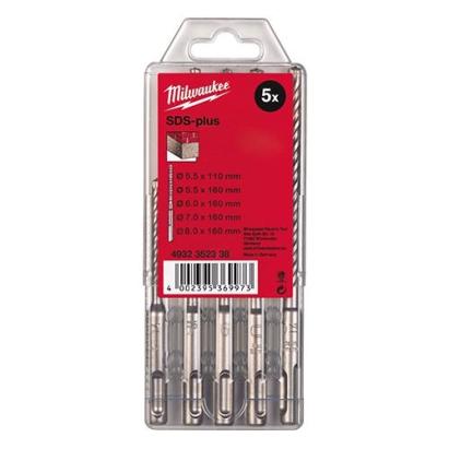 Set 5 burghie SDS-Plus Milwaukee M2 pentru beton, 5.5-8 x 110/160 mm