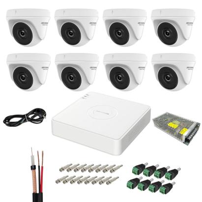 Sistem supraveghere Hikvision HiWatch cu 8 camere 5MP, AcuSense si DVR
