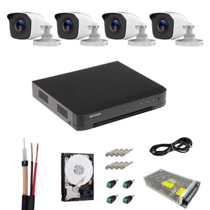 Sistem supraveghere Hikvision cu 4 camere 5MP, DVR, HDD 500GB si mobil