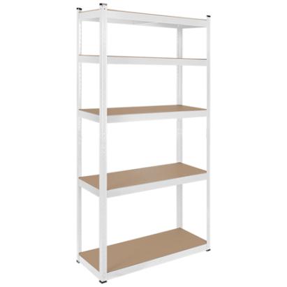 Raft metalic alb cu 5 polite reglabile MDF, 150 kg/polita, 180 cm