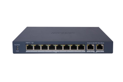 Switch PoE Hikvision cu 8 porturi Fast Ethernet si 2 porturi Gigabit