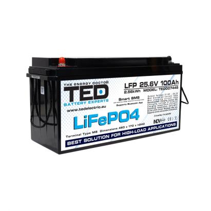 Acumulator LiFePO4 25.6V 100Ah cu BMS si Bluetooth, terminal M8 TED Electric