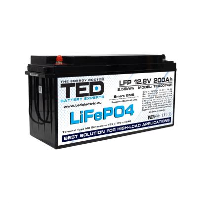 Acumulator LiFePO4 12.8V 200Ah cu BMS si Bluetooth TED Electric