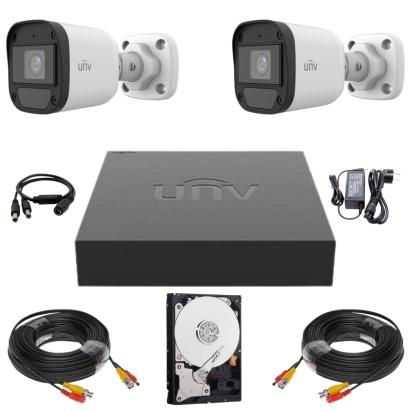 Sistem supraveghere Uniview cu 2 camere 2MP Full HD, microfon si DVR