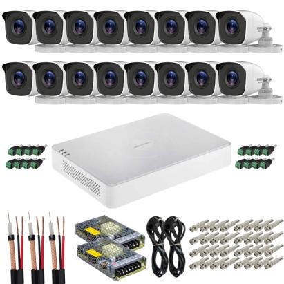 Sistem supraveghere exterior HiLook Hikvision 16 camere 2MP cu DVR