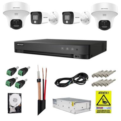 Sistem supraveghere Hikvision 4 camere 5MP, audio, Dual Light, DVR