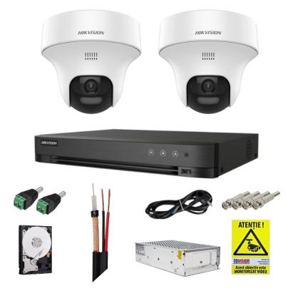 Sistem supraveghere Hikvision 5MP cu 2 camere rotative si audio bidirectional