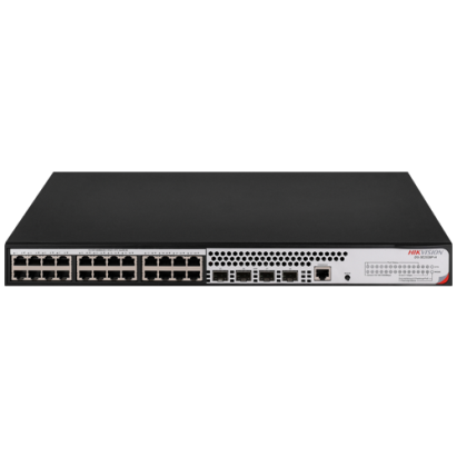 Switch PoE+ Gigabit Hikvision cu 24 porturi RJ45 si 4 porturi SFP