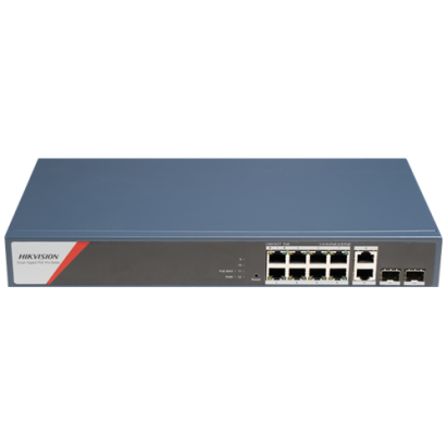 Switch PoE Gigabit Hikvision cu 8 porturi RJ45, 2 uplink RJ45, 2 SFP, managed