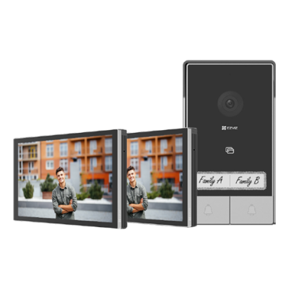 Kit video interfon EZVIZ pentru 2 familii, 2 monitoare tactile 7 inch, 2K