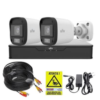 Kit supraveghere Uniview 5MP ColorHunter cu 2 camere exterior si DVR