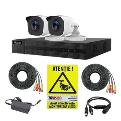 Sistem supraveghere HiLook cu 2 camere 2MP, IR 20m si DVR 4 canale