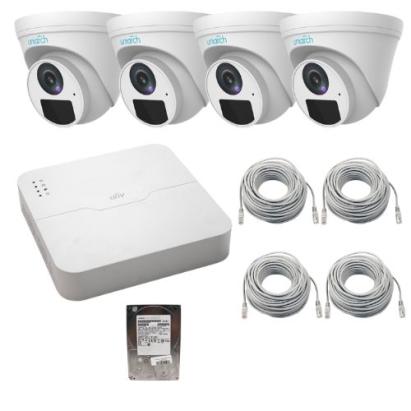 Sistem supraveghere IP Uniview cu 4 camere 2MP, audio, IR 30m, HDD 500GB
