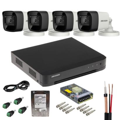 Sistem supraveghere Hikvision cu 4 camere 8MP, DVR AcuSense și HDD 500GB