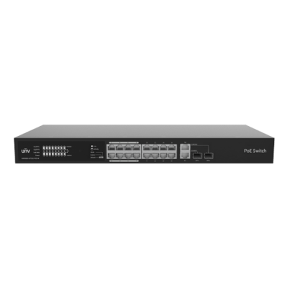 Switch PoE Uniview cu 16 porturi, 2 uplink combo Gigabit, 250W