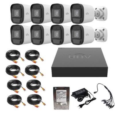 Sistem supraveghere Uniview cu 8 camere 2MP, microfon, HDD 1TB si XVR hibrid