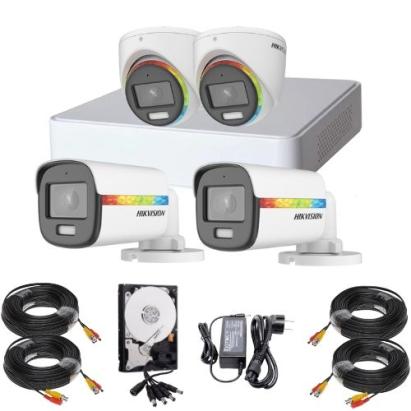 Sistem supraveghere Hikvision ColorVu cu 4 camere 2MP audio si HDD 500GB