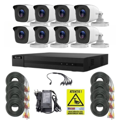 Sistem supraveghere HiLook cu 8 camere 2MP IR 20m si DVR 8 canale