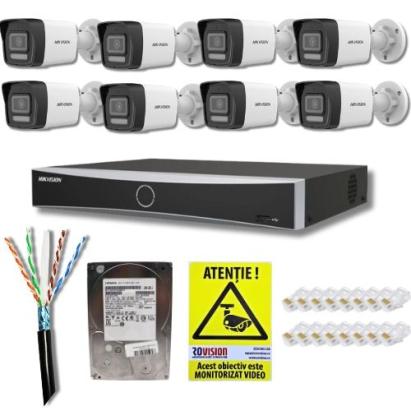 Sistem supraveghere IP Hikvision cu 8 camere 4MP, NVR 8 canale PoE 4K, HDD 2TB