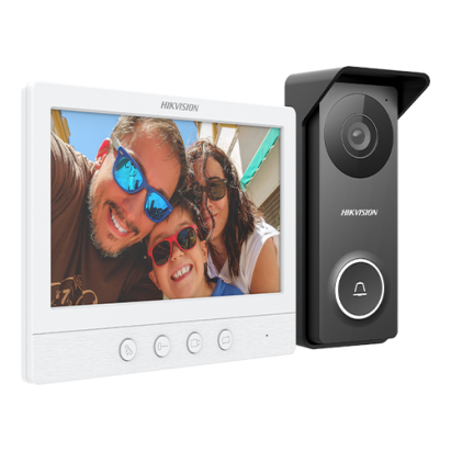 Kit videointerfon analogic Hikvision DS-KIS213, ecran 7 inch, 4 fire