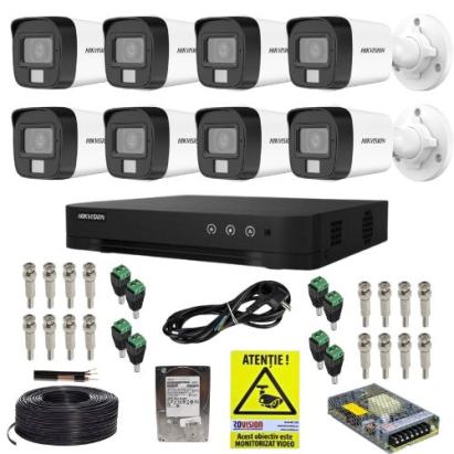 Kit supraveghere Hikvision 8 camere 5MP cu microfon, AcuSense si HDD 1TB