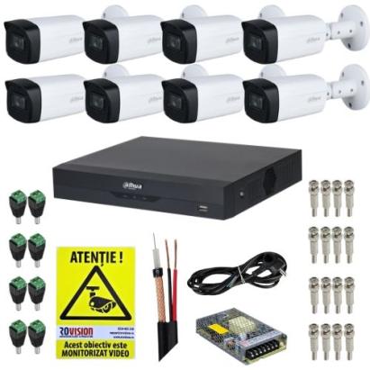 Kit supraveghere Dahua cu 8 camere 5MP Starlight, IR 80 m, DVR WizSense