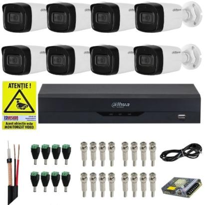 Kit supraveghere Dahua 8 camere 4K 8MP cu microfon, DVR 8 canale AI