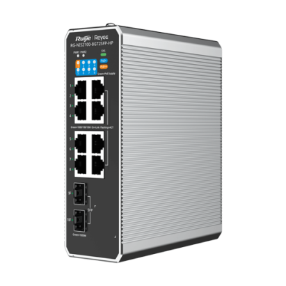 Switch industrial PoE Gigabit Ruijie cu 8 porturi RJ45 si 2 SFP