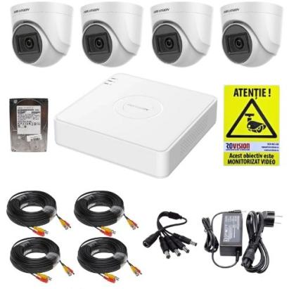 Kit supraveghere Hikvision cu 4 camere 2MP audio, DVR 4 canale si HDD 500GB