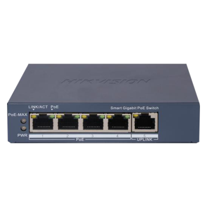 Switch PoE Gigabit Hikvision cu 4 porturi, uplink si management inteligent