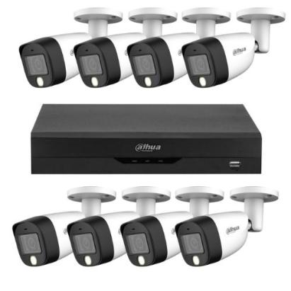 Sistem supraveghere exterior Dahua 5MP cu 8 camere audio Dual Light si DVR WizSense