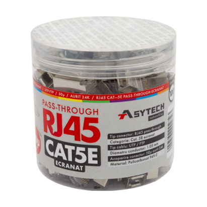 Mufa RJ45 FTP Cat.5e EZ Passthrough ecranata, contacte 50u, 100 buc