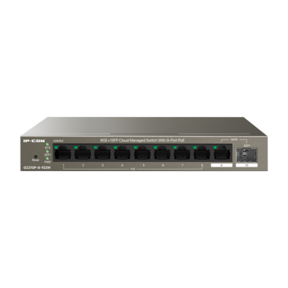 Switch PoE Gigabit IP-COM cu 8 porturi, Cloud Management, RJ45 si SFP