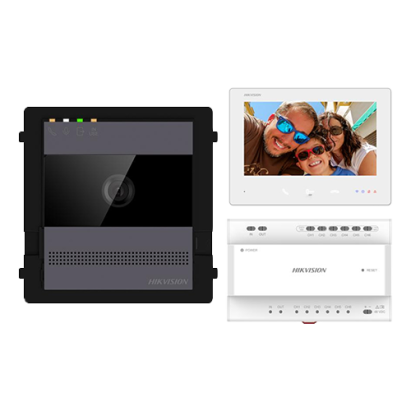 Kit videointerfon Hikvision 2 fire pentru 1 familie, monitor 7 inch, Wi-Fi
