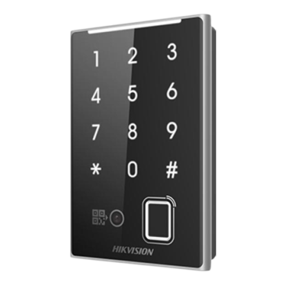 Cititor de acces Hikvision cu amprentă, cod QR, MIFARE și tastatură